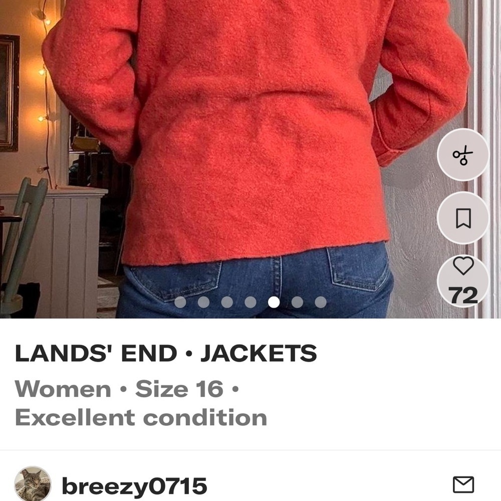 Lands' End Women's Orange Teddy Jacket 100% Wool - Picture 3 of 4